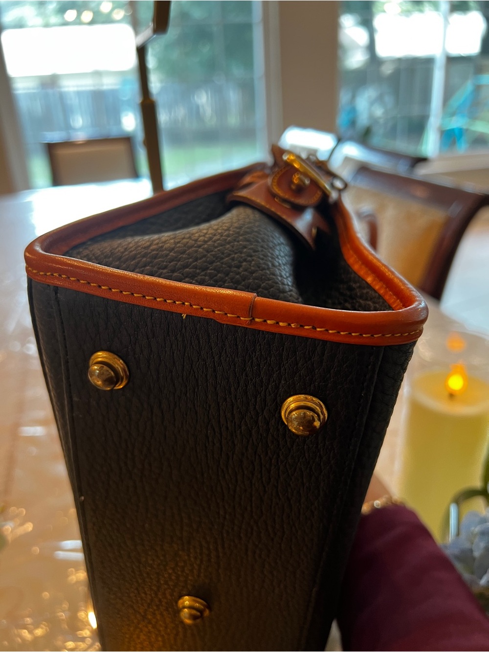 Vintage Dooney & Bourke All Weather Leather Black British Tan Satchel Crossbody - Picture 10 of 16